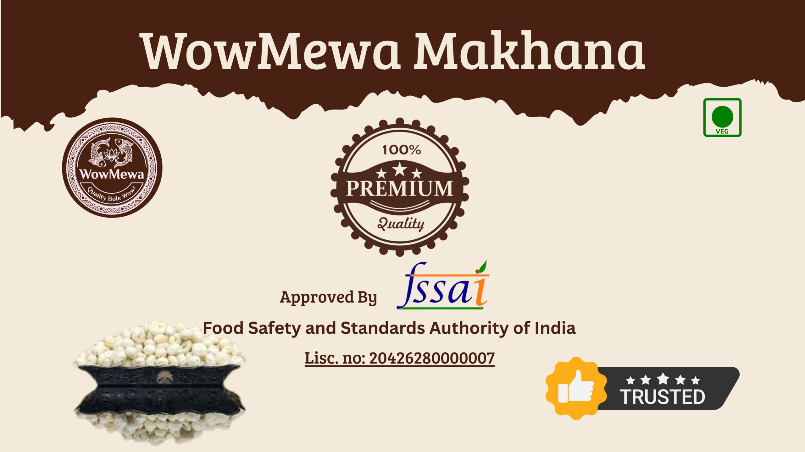 WowMewa Premium Organic Makhana (250g) - High Protein, Low Calorie Roasted Fox Nuts from Mithila - Image 2